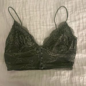 Urban Outfitters green lace cropped shirt